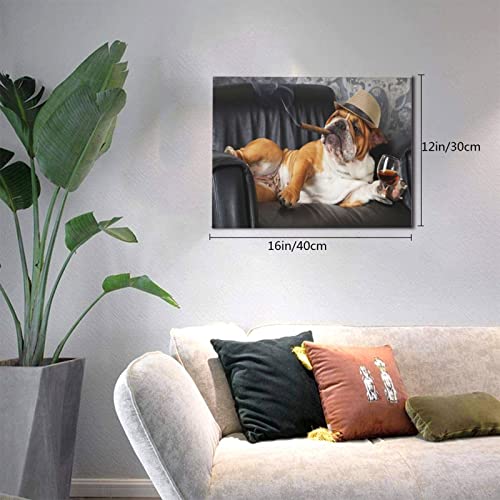 Walita Hipster English Bulldog Puppy Dog Canvas Wall Art For Bathroom, 12 X 16 Inches Home Decor Paintings,White,One Size #TOP1