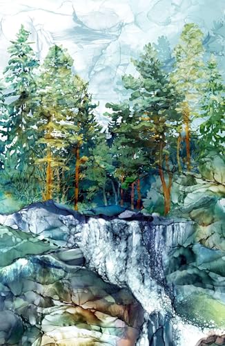 Northcott - Cedarcrest Falls - 28.5 Waterfall Scenic Panel - Teal/Multi