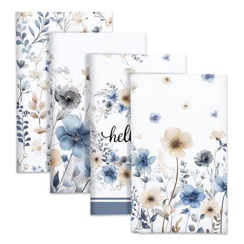 Arquiel Boho Watercolor Flowers Tea Towels, Cotton Kitchen Towel 18.9 × 27.5 inch, Quick Drying Dish Cloth for Party Anniversary Holiday Decoration Housewarming Gifts