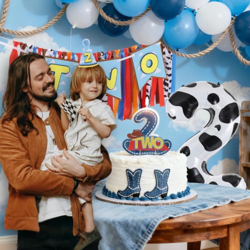 Image of Cartoon Toy Highchair Banner for 2nd Birthday Party Decorations | Western Cowboy 2nd Rodeo Birthday High Chair Fabric Banner for Boys Two Infinity and Beyond Birthday Backdrop Decorations