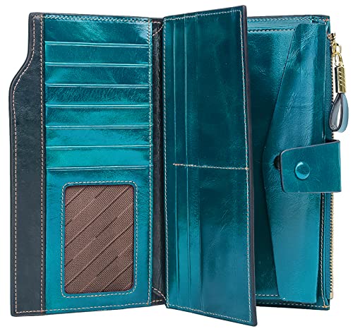 Image of YALUXE Women's RFID Real Leather Wallet with 21 Card Slots Phone Pocket