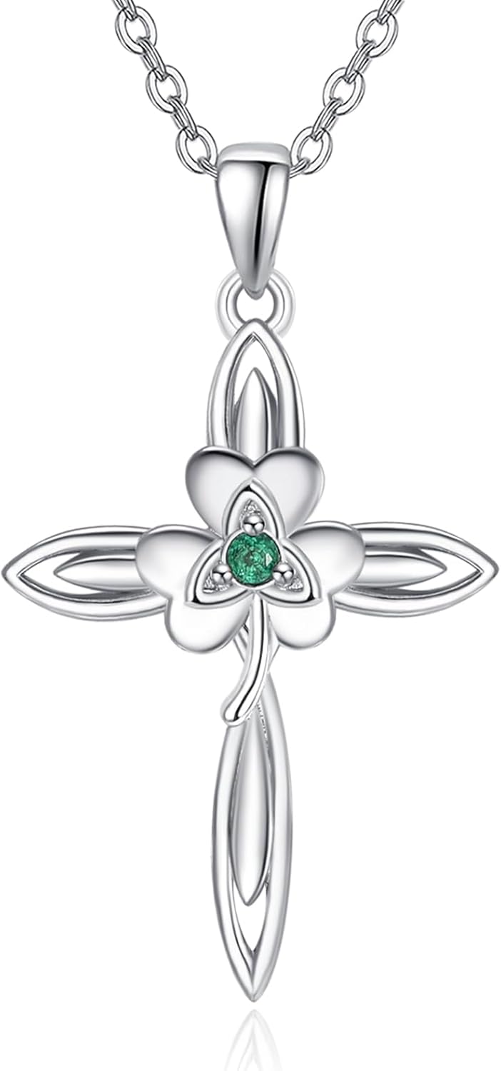 TANGPOET Celtic Cross Necklace for Women 925 Sterling Silver Irish Cross Pendant Necklace Faith Jewelry Gifts for Birthday Christmas Valentines Mothers Day with 18"+2" Chain