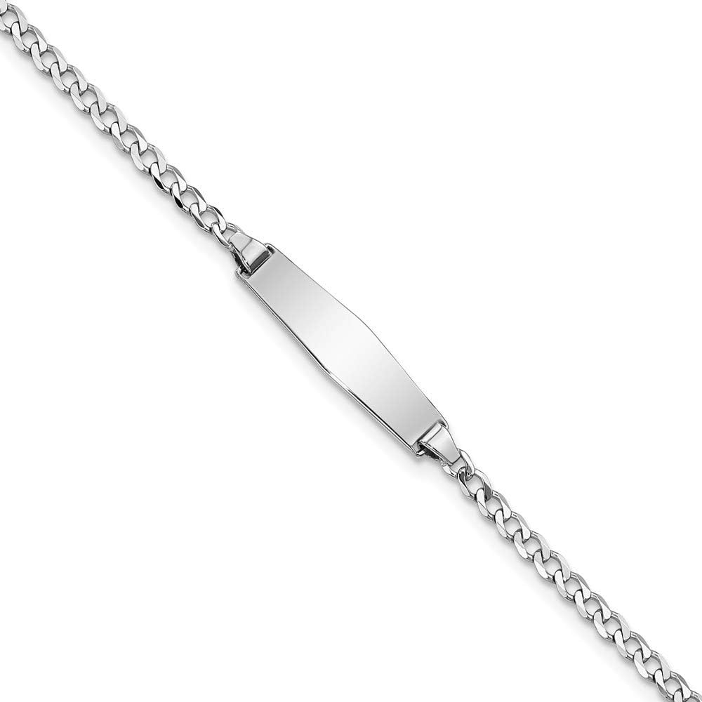 Engravable Personalized Custom 14K White Gold Soft Diamond Shape Flat Curb Link ID Bracelet For Men or Women Length 7 inches Width 5.5 mm
