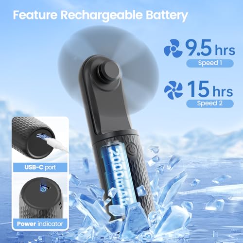 Image of Handheld Mini Fan, Rechargeable Battery Operated small Portable Fan Up to 15 Working Hours, Powerful Safety Design Pocket Fans for Travel /Outdoor /Concert /Beach /Make-up, Gifts for Mom, Teens, Black