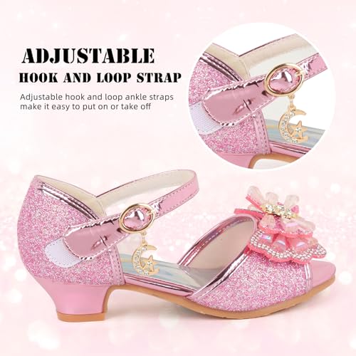 ChuLian Girls Dress Shoes Princess High Heels Sparkly Bow Dress Sandals Party Wedding Flower Girls Shoes Toddler Little Big Kid3