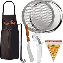 Tiger Chef 8" Pizza Making Kit. Pizza Pro Set Includes Kitchen Tools To Create Your Own Homemade Pizza. 8" Pizza Pan, 8" Pizza Screen, Pizza Wheel, Server, Ladle, Apron & 12 Pizza Saver Bags