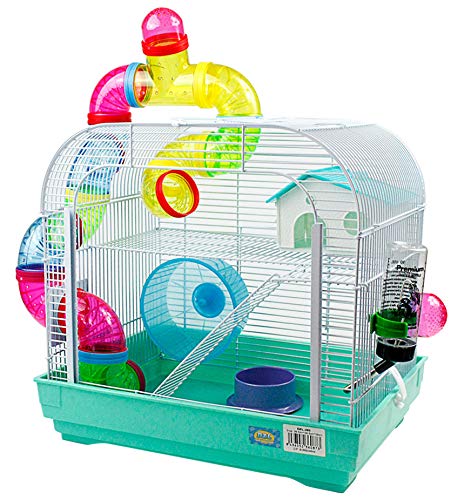 DZL - Gabbia per criceti piccola, con tubi multicolore, 29,5 x 29,5 x 38 cm