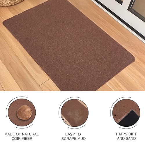 Image of Encasa XO Coir Door Mat for Home Entrance, Anti Slip PVC Back Brown
