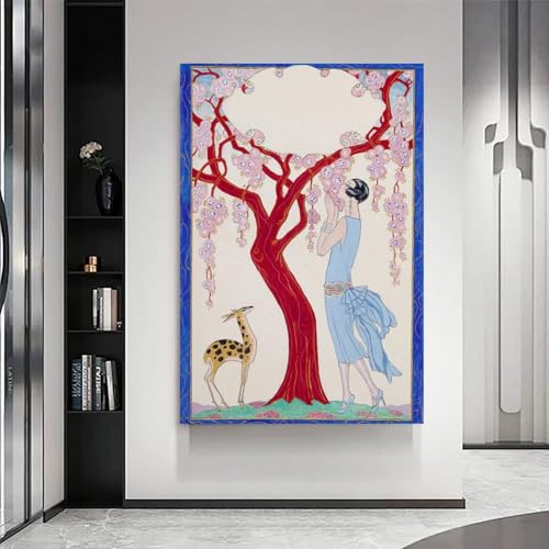 George Barbier Femme Faon Toile Art Déco Tableau Murale Rouge Idée Déco Maison Salon 20x30