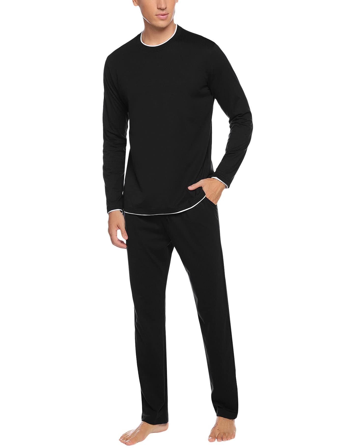 Aseniza Pigiama da Uomo Invernale Pigiama a Maniche Lunghe in Cotone Semplice ed Elegante Pigiama Morbido Loungewear