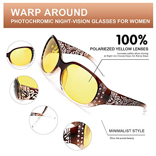 LVIOE Night-Vision Driving Glasses Wrap Around Anti Glare with Polarized Yellow Lens for Women3