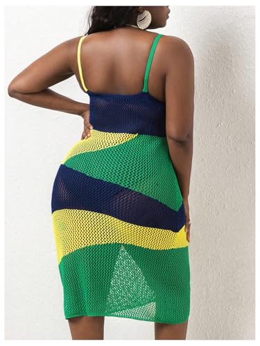 Verdusa Women's Plus Size Color Block Sheer Coverup Cami Dress Hollow Out Crochet Beach Dresses2