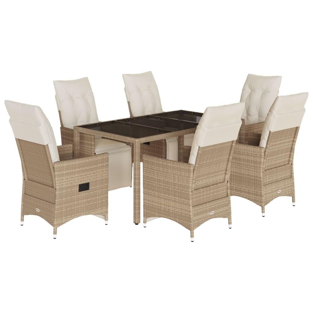 Juego de 7 piezas de jardín con cojín beige exterior A