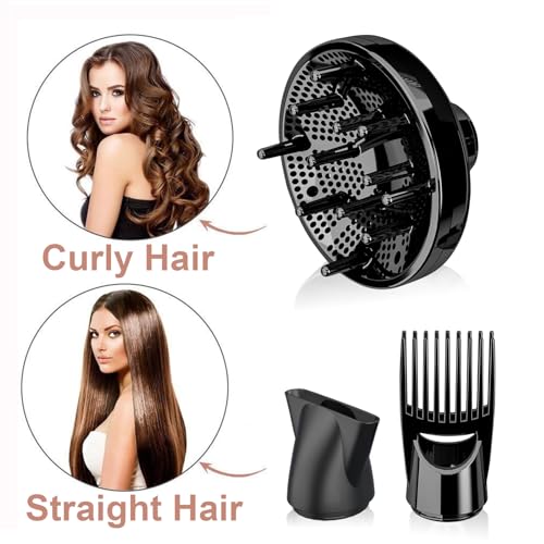 Blow Dryer - JINRI 1875W Diffuser Hair Dryer for Salon & Personal Use Powerful, Fast Drying with Diffuser and Comb & Nozzle for Women & Men, ALCI Safety Plug, Black - image 3
