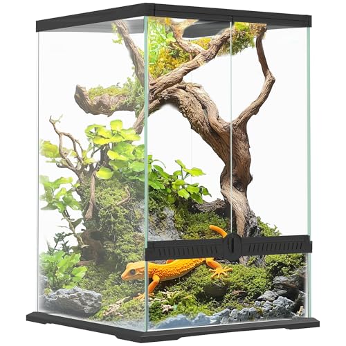 PawHut Terrarium für Reptilien, Glas, 40 l, Vivarium für Eidechsen, Frösche, Schlangen, Schildkröten, Schildkröten, mit Belüftung, 30 x 30 x 45 cm