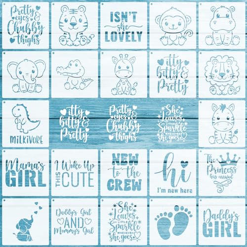 OOTSR 22 Stück Baby Thema Schablonen, Zeichenschablonen Vorlage für Baby-Dusche, Stencil Schablonen zum Malen für Onesies, Lätzchen, Hemden Dekoration