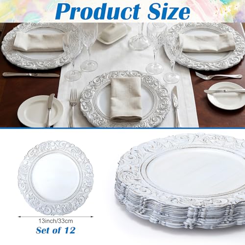 Singhoow 12 Pcs Plastic Charger Plates 13" Round Antique White Gold with Engraved Baroque Rim Vintage Disposable Decorative Chargers for Wedding Party Events by Singhoow - Used condition - Image 2