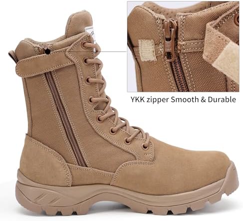 IODSON Men's Military Tactical Work Boots with Side Zipper