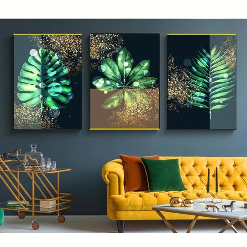 Affiche de luxe feuille d'or noire et verte, art mural chic pour chambre à coucher