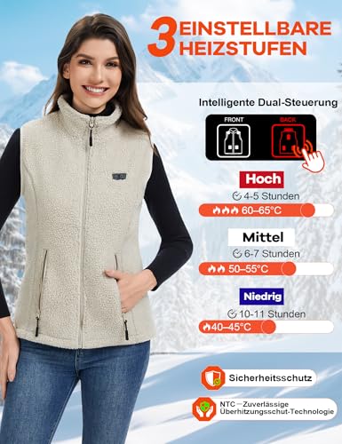 Toastiv Heizweste Damen mit Powerbank 7.4V 18400mAh，Fleece Wärmeweste - Waschbar Beheizte Weste für Outdoor & Alltag,Beige,M