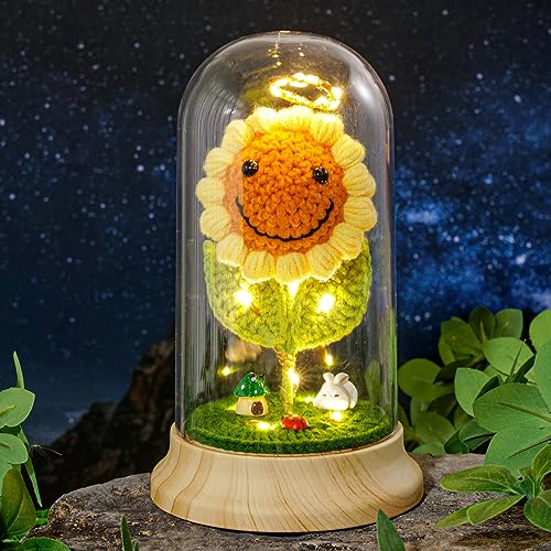 Tournesol en crochet décoration de table de Noël sous cloche