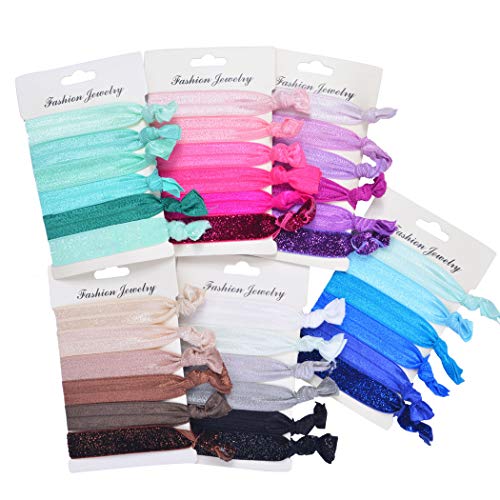 Beauty Wig World 36 Pcs Rainbow Colorful Style Elastic Ribbon Hair Ties Ponytail Holders Hair Bands Bracelet Hair Accessories for Girl and Women