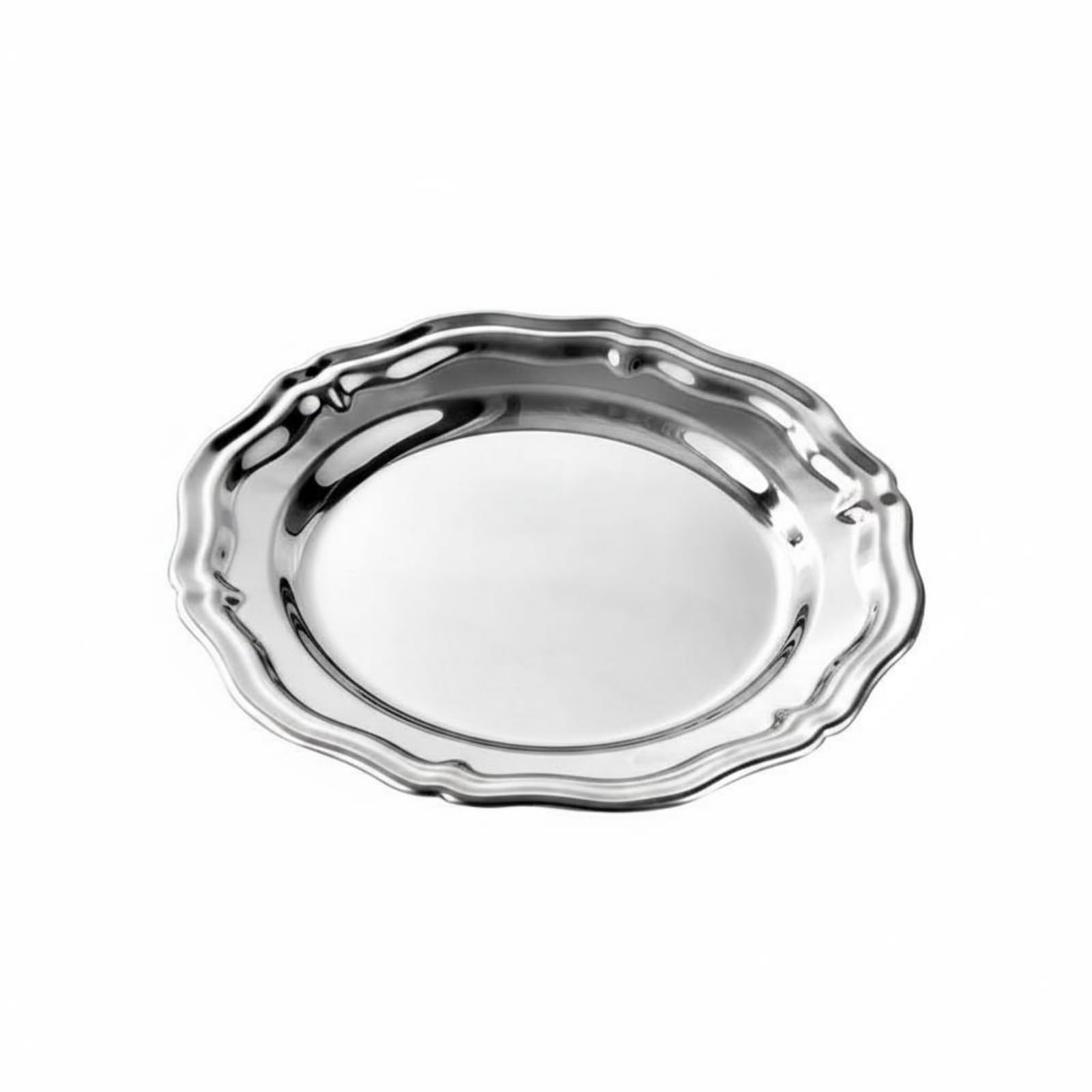 Milageto Fuente de Postres Bandeja Redonda Plato de Servir para Dulces de Acero Inoxidable 304 con Reborde Elevado y Adecuada para, Grande