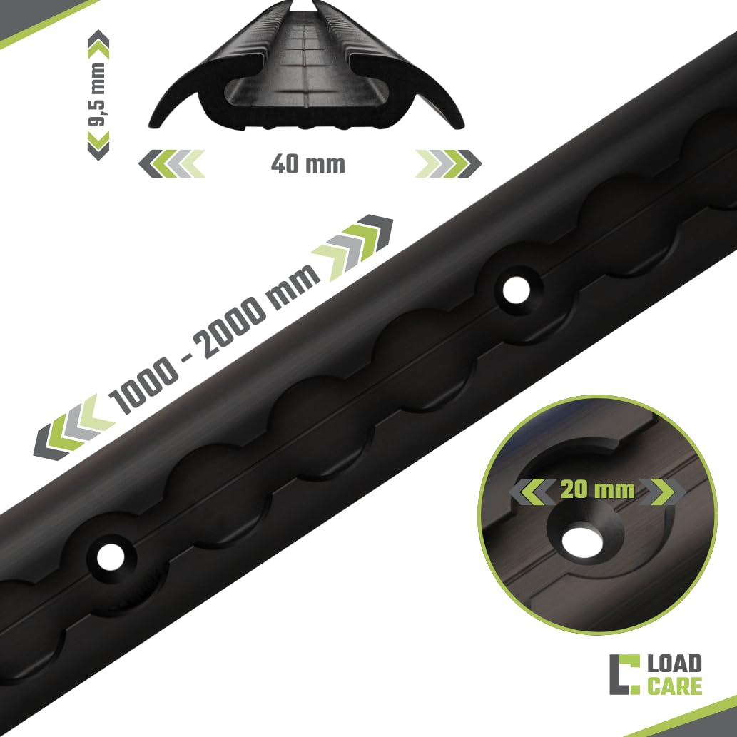 Airlineschiene halbrund Slimversion – schwarz eloxiert, gebohrt | Aluminium-Zurrschiene für Anhänger, Wohnmobil, Camper & Transporter | robuste Ladungssicherung, entgratete Kanten (2 m)