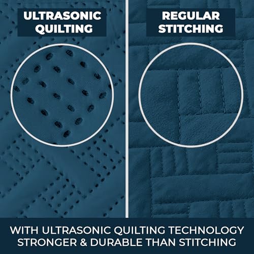 Image of Story@Home Quilted Bedspread for King Size Bed | 400 TC Bedcovers for King Size | Bed Cover | Quilted Bedsheet with 2 Pillow Cases | 250x225 CM 100% Cotton Ultrasonic Quilting - Dark Blue