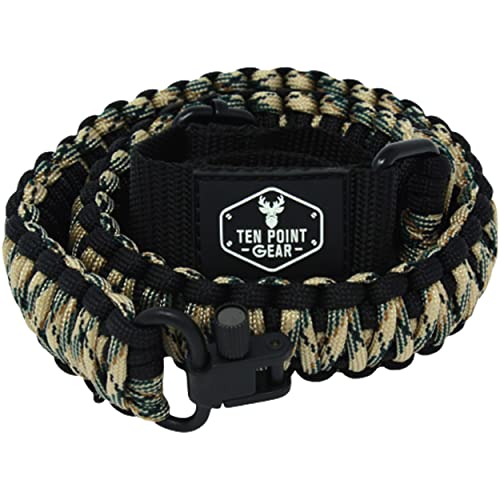 Ten Point Gear Gun Sling Paracord 550 Adjustable w/Swivels (Multiple Color Options) (Black & Tan/Green Camo)