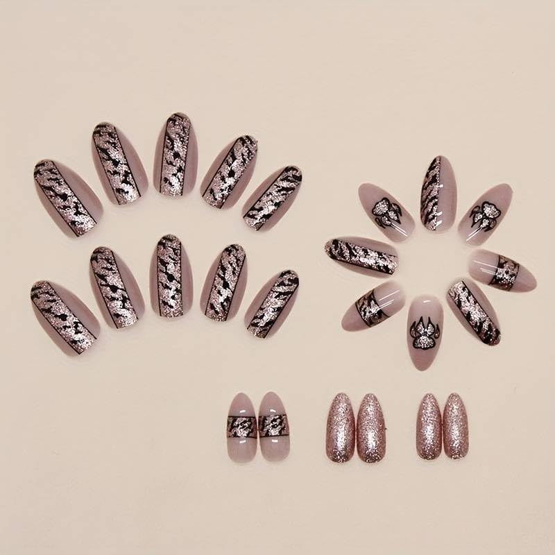 Image of Fashionharbour 24 Reusable Artificial Fake Nail Set| Lightweight & Long Lasting| Easy To Use| Quick Fix For Festivals & Special Occasions (W1089)