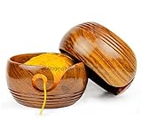 Massives Teakholz Holzgarn Ball Aufbewahrungsschale mit Spiralgarnspender & dekorativen Ringen | Strick-Häkelzubehör | Nagina International (Rosenholz, groß)