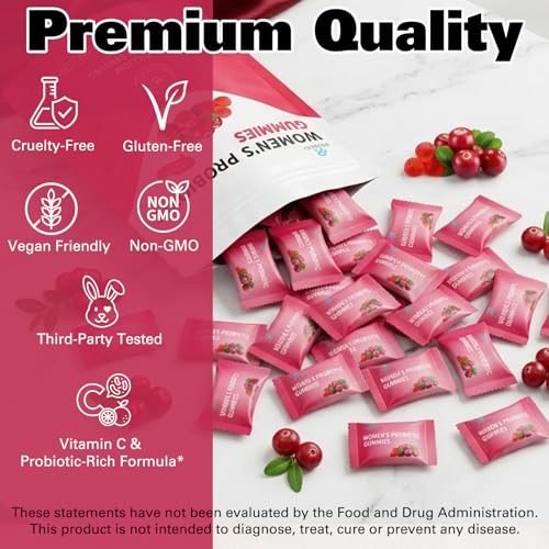Image of REDOO Women Probiotic Gummies for Vaginal, Urinary & Digestive Health - 5 Billion CFUs 6 Strains + Cranberry Extract & Prebiotic Fiber - Sugar Free, Vegan, Non-GMO - 60 Gummies