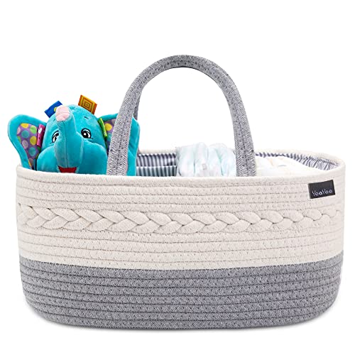 YeaYee Baby Windel Caddy Organizer，Multifunktionale Aufbewahrungsbox für Windeln， mit wechselbaren Fächern, 100% Baumwoll-Leinen, tragbarer Aufbewahrungskorb für Windeln, Babyparty-Geschenk