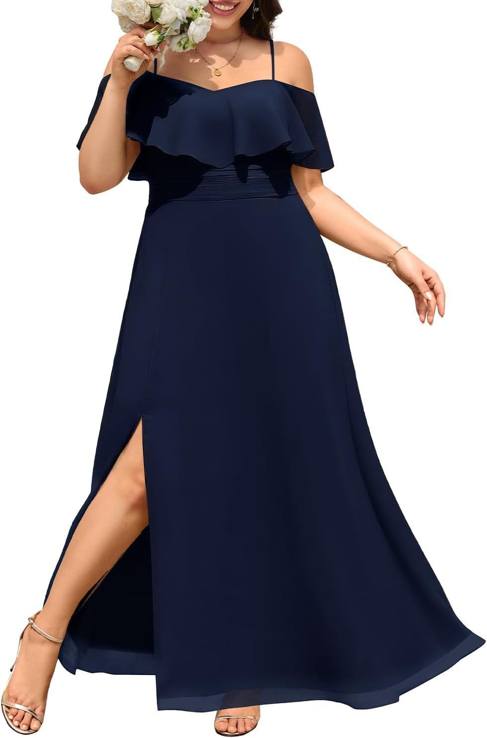 Pinup Fashion Women Plus Size Bridesmaid Dresses - Off The Shoulder Formal Wedding Guest Bridal Shower Long Dress - Image 2