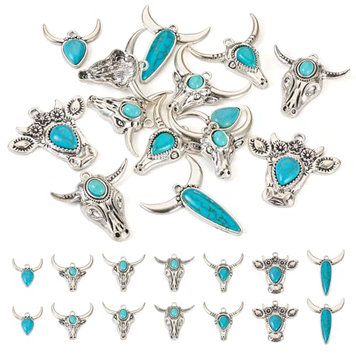 Pandahall 14Pcs Cattle Head Turquoise Charms