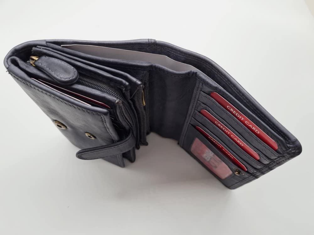 Monedero de piel para mujer, monedero, duradero, con tarjetero y portamonedas, gris, Mittel, Cartera