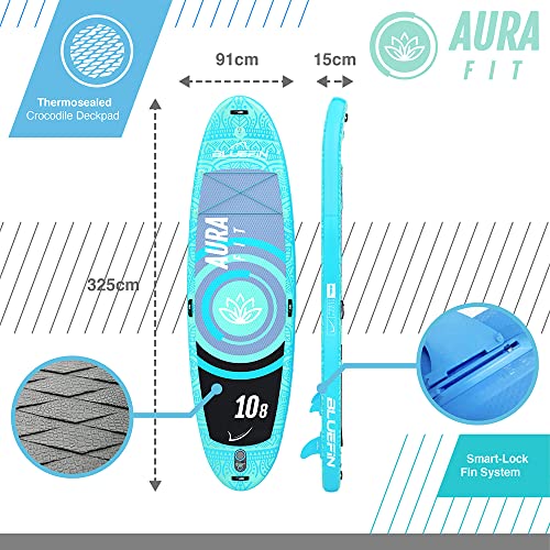 Bluefin Sup 10′8″ Aura Fit Stand Up Paddle Board Kit | 6" Thick | Fiberglass Paddle – Fitness & Yoga Paddle Board | Water Aqua Fitness | All Accessories | 5 Year Warranty #TOP1