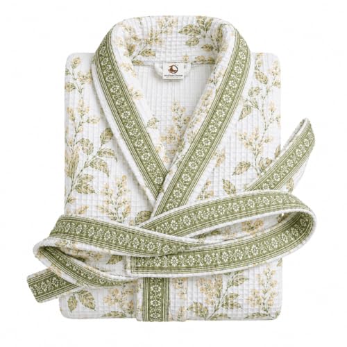 Image of Cotton Waffle Bathrobe for Women and Men, Lightweight Soft Unisex Knee Length Cotton Robe, Premium Comfortable Dressing Gown for Home Loungewear Use and Relaxation Bathrobe