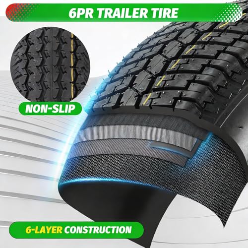 Image of 2 Pack 5.30-12 5.30x12 530-12 5.30-12 Trailer Tires with 12'' Rims, 4 Lug on 4'', Load Range C, 6PR, 4 Lug Tire