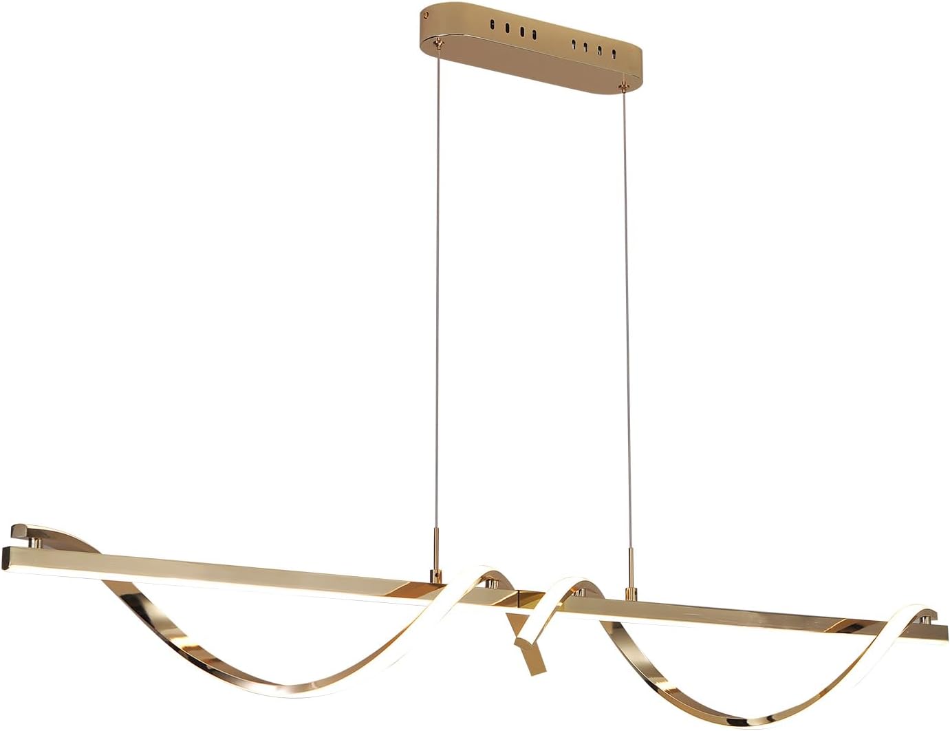 52 Inch Kitchen Island Light, Dimmable Linear Pendant Ceiling Fixture, Gold LED Chandelier with Remote Control, Adjustable Height Modern Hanging Lamp for Dining Room