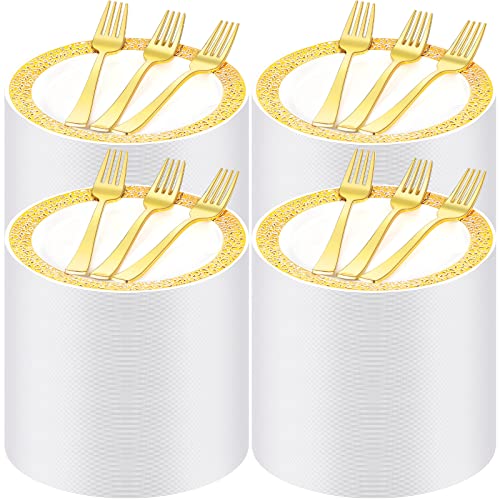 Gandeer 150 Pieces Disposable Cake Plate 7.5'' 150 Disposable Forks Lace Design Appetizer Plastic Dessert Plates Forks Fancy Plastic Tableware Bulk Wedding Reception Parties Holidays(Gold) #TOP4