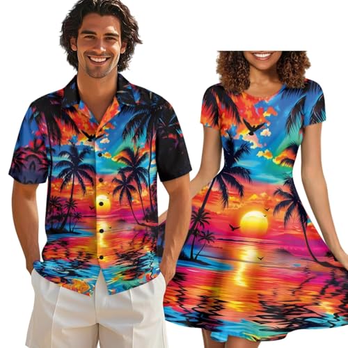 Image of AFPANQZ Couple Matching Outfit Casual Men's Button Down Shirt or Short Sleeve Summer Sundresses Dresses for Women 2026