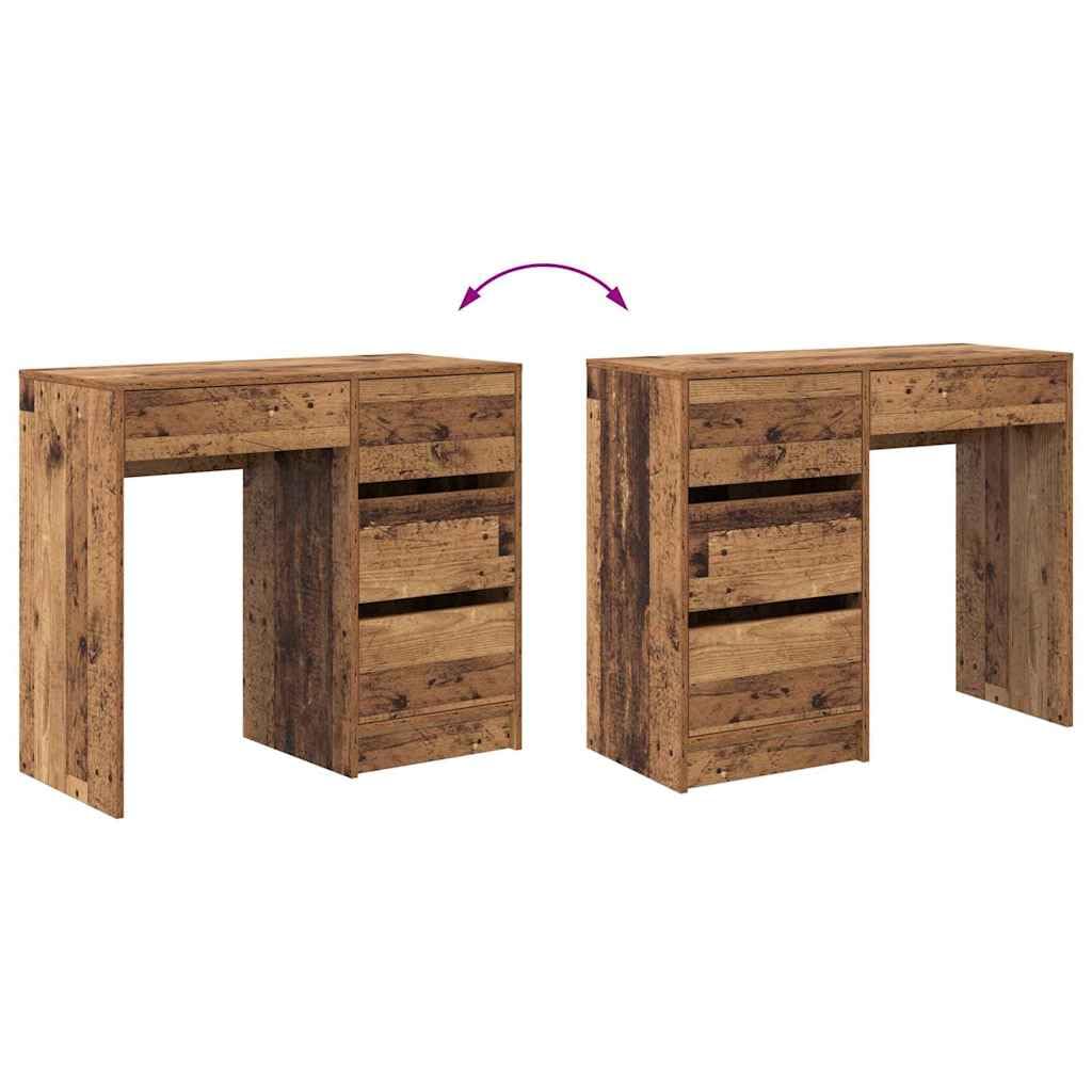 Scrivania in legno anticato, 90 x 37,5 x 75 cm, con cassetti, moderna scrivania da ufficio per casa, studio, PC, postazione di lavoro e tavolo da gioco