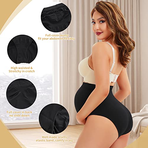Josergo Women's Seamless Maternity Underwear Over Bump Belly Support Pregnancy Panties Hi-Waisted Shapewear Brief 3 Pack #TOP4