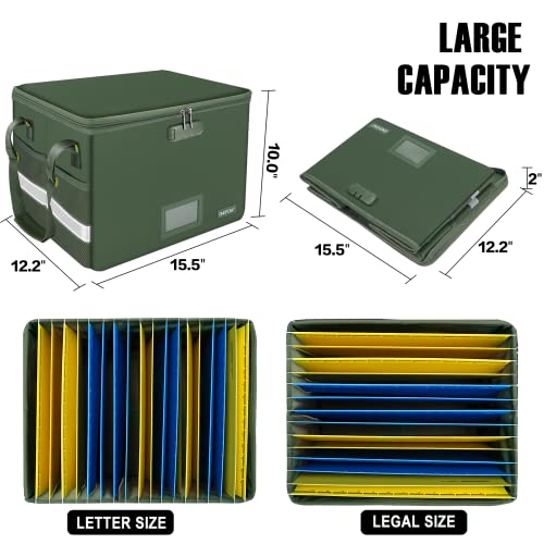 Engpow File Box With Lock, Fireproof Document Box With Zipper Lid,Collapsible File Storage Organizer Box Filing Box With Handle,Portable Home Office Safe Box For Hanging Letter/Legal Folder,Green #TOP4