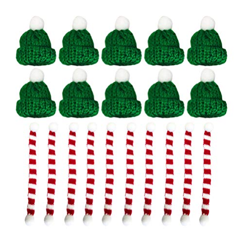 Holibanna 20 Pcs Christmas Mini Santa Hats for Crafts Mini Knit Hat and Scarf Christmas Doll Knit Decoration Miniature Wine Bottle Decoration for Xmas Tree Ornaments DIY Crafts