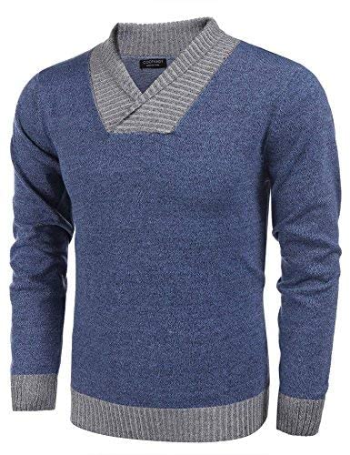 Coofandy Men's Knitted Sweaters Casual V-Neck Slim Fit Pullover Knitwear,Blue,Medium #TOP2