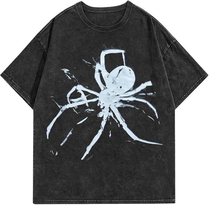 Spider Letter Graphic T-Shirt Men’s Hip Hop Streetwear Oversized Tee Harajuku Casual Y2k Cotton Shirt