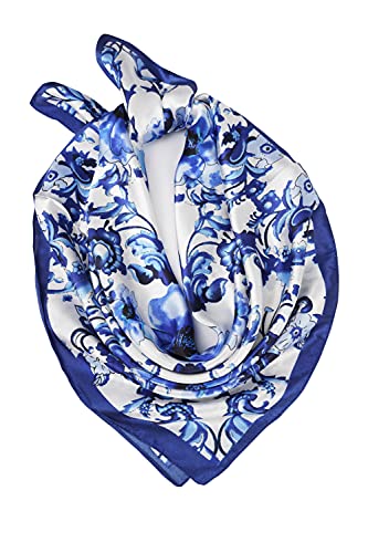 YOUR SMILE Silk Like Scarf Women’s Fashion Pattern Large Square Satin Headscarf Headdress 24''x24''2